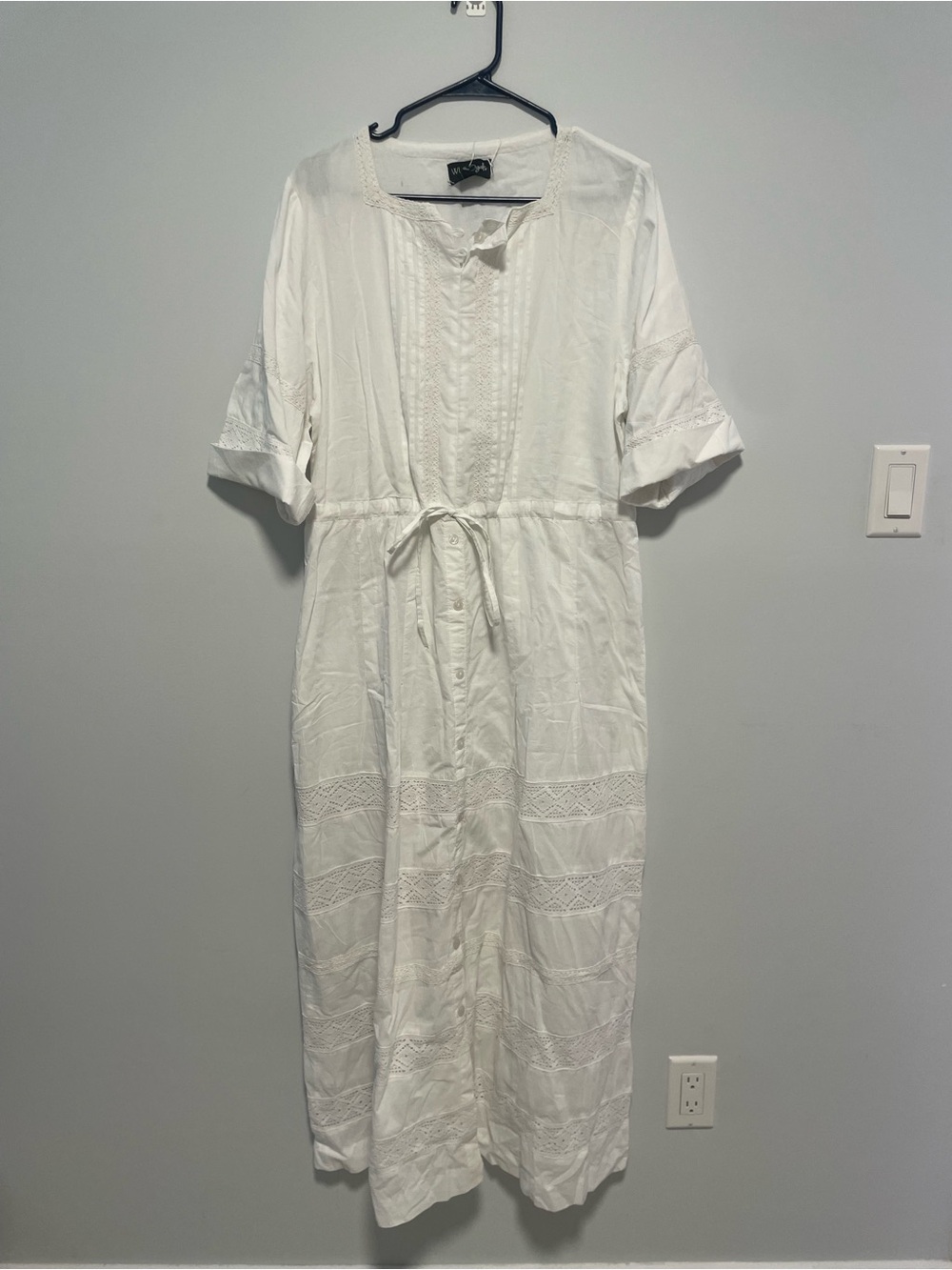 Women’s Wukogals White Maxi Long Dress Tunic Size M Drawstring